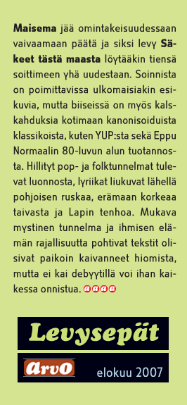Maiseman levy: Säkeet tästä maasta. Arvostelu: arvo Maiseman levy: Säkeet tästä maasta. Arvostelu: arvo