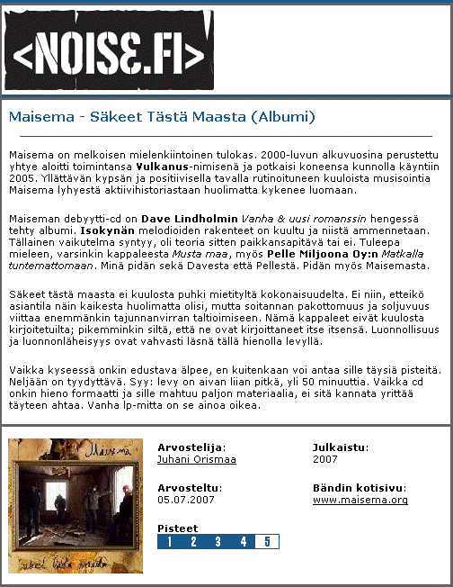 Maiseman levy: Skeet tst maasta. Arvostelu: noise.fi